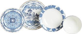 Lucky Art Florance Mavi&Beyaz Desenli New Bone China Porselen 24 parça Yemek Takımı