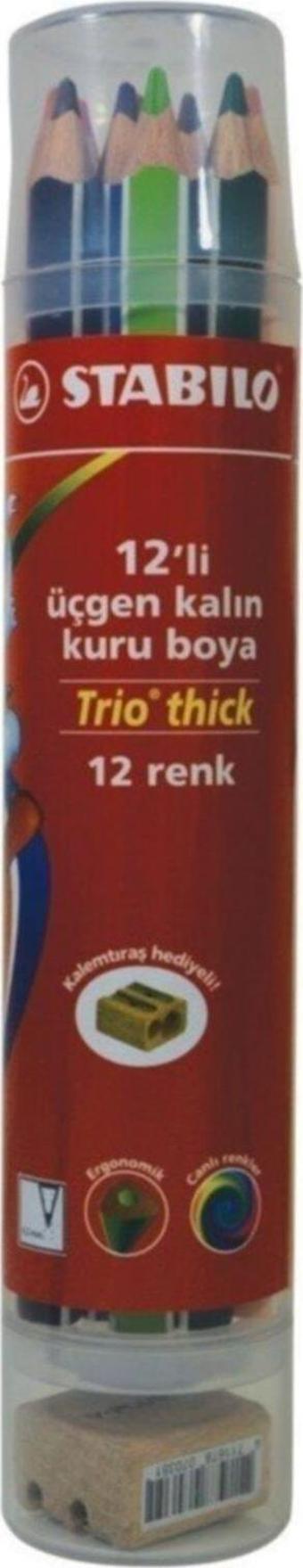 Stabilo Kuru Boya Trio Thick 12Li Üçgen Jumbo Kalın Kuru Boya Plastik Tüp 203-12.