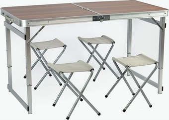Tabureli Deluxe Katlanabilir Piknik Masası Seti - Ahşap Desen