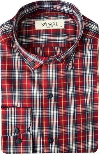 SÜVARİ Slim Fit Kareli Kırmızı Erkek Gömlek