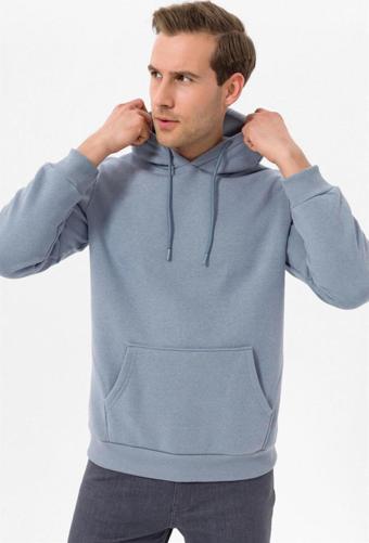 SÜVARİ Kapüşonlu Yaka Regular Kalıp Düz Açık Mavi Sweatshirt