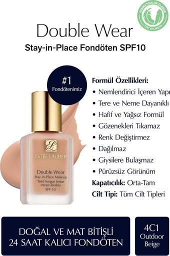 Estee Lauder Doğal Ve Mat Bitişli - Double Wear Stay-İn-Place Fondöten Spf 10 ( 4C1 Outdoor Beige ) - 30 Ml
