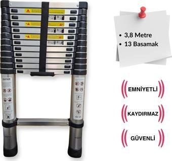 13 basamak - 380 cm. Teleskobik / Teleskopik Alüminyum Merdiven - I Tipi Uzayan Merdiven