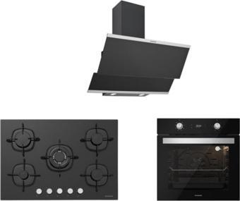 Silverline Siyah Cam Ankastre Set 5 Yıl Garanti (3420 Classy 60+Cs5365B01+Bo6504B01)