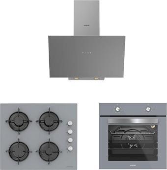 Silverline 3'Lü Gri Cam Ankastre Set (3481 Flam 60 Gri+Cs5349S01+Bo6501S01)