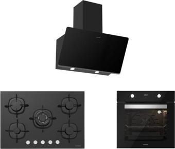 Silverline Siyah Cam Ankastre Set 5 Yıl Garanti (3457 Soho 60+Cs5365B01+Bo6502B02)