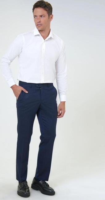 SÜVARİ Slim Fit Düz Esnek Lacivert Kumaş Pantolon