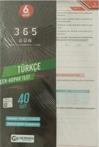 Gezegen Yayıncılık 6.Sınıf Yeni Türkçe Çek Kopar Yaprak Test