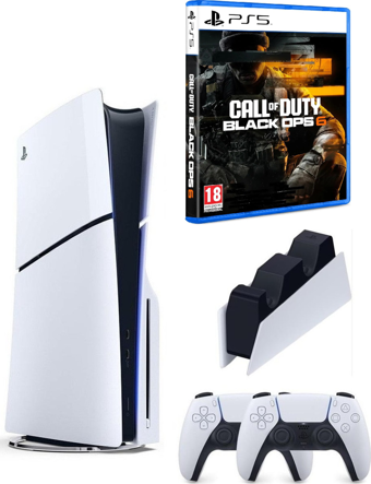 SONY Playstation 5 slim + 2.kol dualsense + ps5 şarj istasyonu + Ps5 COD Black Ops 6 ( İthalatçı Garantili )