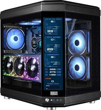 Dragos North Evo Vision LCD Ekran 7x ARGB Fan Type C ATX Mid Tower Panoramik Temperli Cam Gaming Siy
