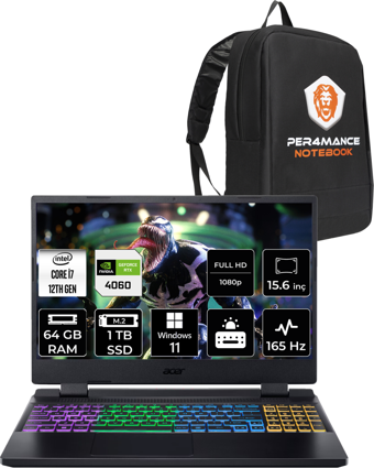 Acer Nitro 5 i7 12650H 64GB 1TB SSD RTX4060/8GB 165Hz FHD 15.6" W11H Gaming Laptop 