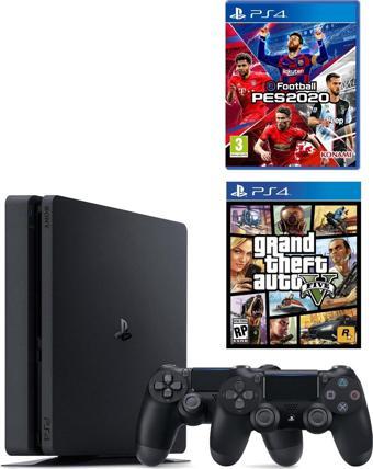 Sony Playstation 4 Slim 500 GB + 2. PS4 Kol + PS4 Pes 2020 + PS4 GTA 5