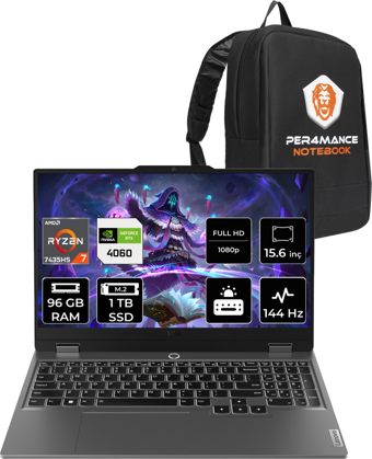 Lenovo LOQ R7 7435HS 96GB 1TB SSD RTX4060/8GB 105W 144Hz FHD 15.6" FDOS Gaming Laptop 