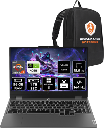 Lenovo LOQ R7 7435HS 96GB 1TB SSD RTX4060/8GB 105W 144Hz FHD 15.6" W11H Gaming Laptop 