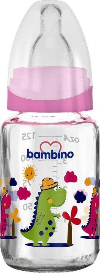 Bambino Cam Biberon 125ml 0+ Ay - Pembe - Dinazor Desenli