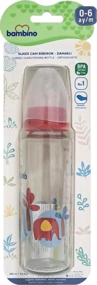 Bambino Cam Biberon 225ml 0+ Ay - Kırmızı - Çiçek