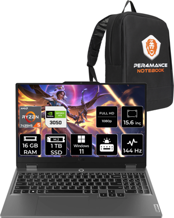 Lenovo LOQ R5 7235HS 16GB 1TB SSD RTX3050/6GB 95W 144Hz FHD 15.6" W11H Gaming Laptop 