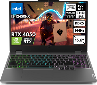 Lenovo LOQ i5-12450HX 24-GBDDR5 512 GB SSD RTX4050 (6GB) 105W 15.6" FHD 144Hz Freedos 83GS009ATRHMF26