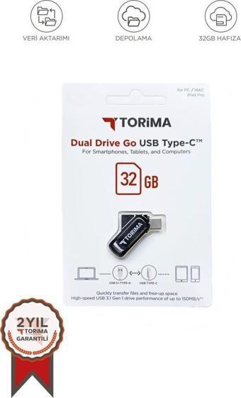 Torima Siyah 32GB Çift Sürücülü USB-TYPE-C OTG