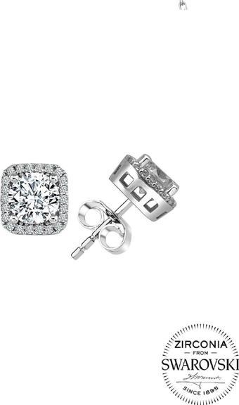 Gümüş Swarovski taşlı pırlanta modeli kare küpe 
