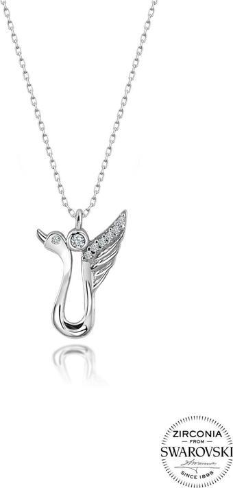 Gümüş Swarovski taşlı pırlanta modeli kuğu kolye 