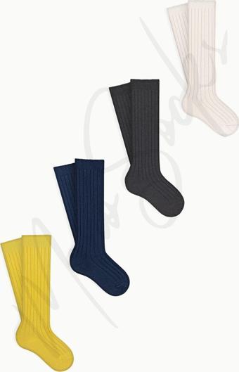 Mono Socks Çocuk Kabartmalı Diz Altı 4'Lü Çorap Neon 9-12 Yaş