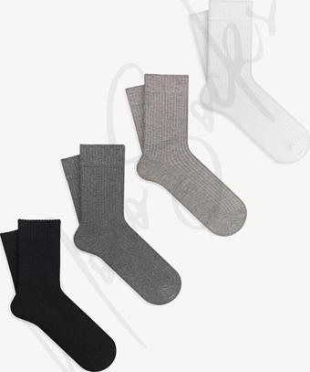 Mono Socks Fitilli Basic Soket Çorap Siyah - Füme - Gri - Beyaz 36 - 40