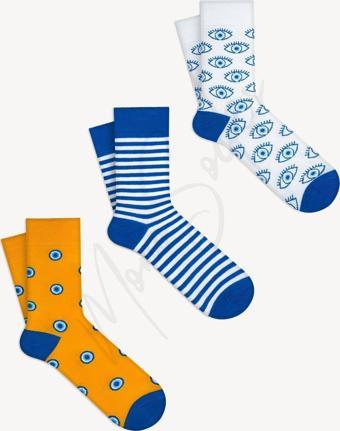 Mono Socks Nazar Boncuklu 3'Lü Çorap Seti Mavi - Sarı 36 - 40