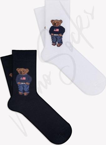 Mono Socks 2 Li Teddy Bear Ayıcık Desenli Çorap Siyah - Beyaz 41-44