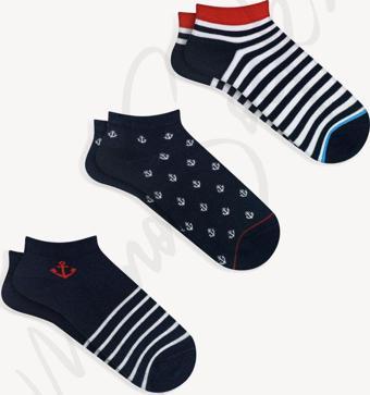 Mono Socks 3'Lü Çapalı Patik Çorap Lacivert - Beyaz - Kırmızı 36 - 40