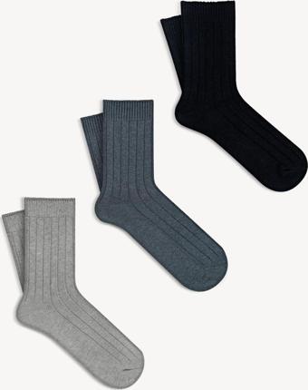 Mono Socks 3'Lü Fitilli Pamuklu Orta Boy Kalın Kışlık Çorap Gri - Antrasit - Siyah 36 - 40