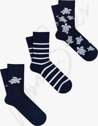 Mono Socks 3Lü Kaplumbağa Desenli Çorap Lacivert 41-46