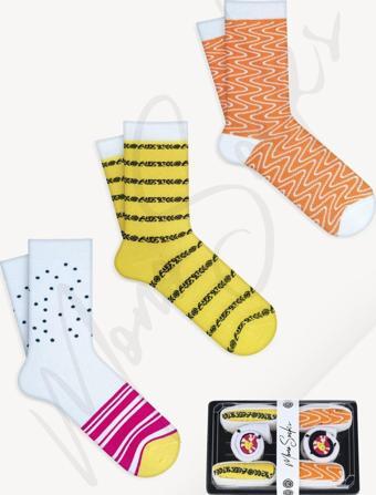 Mono Socks Unisex Renkli Roll Maki Set B 3'Lü Sushi Çorap Çok Renkli 41-46