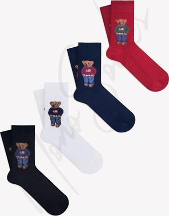 Mono Socks 4 Lü Teddy Bear Ayıcık Desenli Çorap Siyah - Beyaz - Bordo - Lacivert 36 - 40