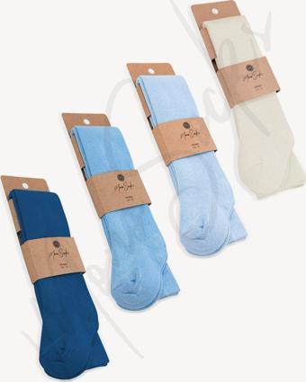 Mono Socks 4'Lü Düz Renkli Çocuk Külotlu Çorap Mavi 10-11 Yaş