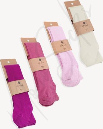 Mono Socks 4'Lü Düz Renkli Çocuk Külotlu Çorap Pembe 6-7 Yaş