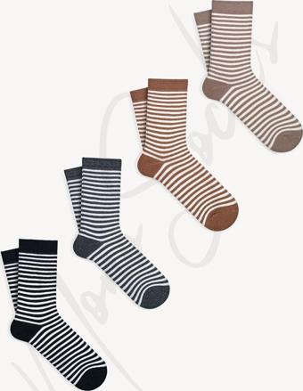 Mono Socks 4'Lü Pamuklu Çizgili Kalın Kışlık Havlu Termal Çorap Siyah - Gri - Kahverengi - Bej 36 - 40