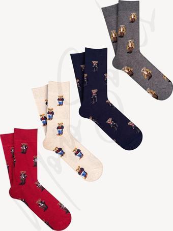 Mono Socks 4'Lü Teddy Bear Çoklu Ayıcık Desenli Çorap Çok Renkli 41-44