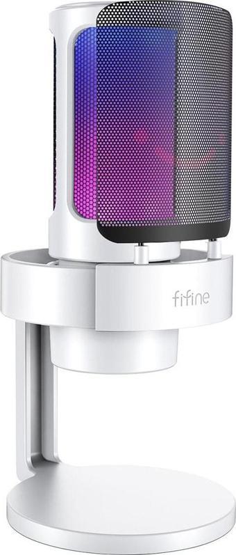 Fifine Ampligame A8 Usb - Twitch - Youtuber - Yayıncı - Oyuncu - Bilgisayar Rgb Mikrofonu Beyaz