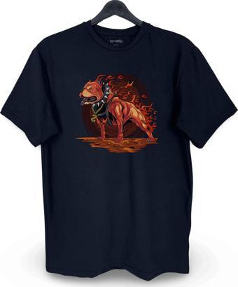 Kızıl Pitbull Köpek Baskılı Loose Fit Bisiklet Yaka Unisex Tişört