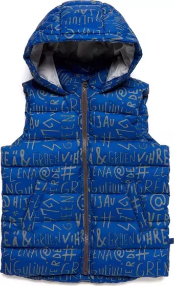 United Colors of Benetton Saks Mavi Erkek Çocuk Desenli Logo Dolgu Yelek