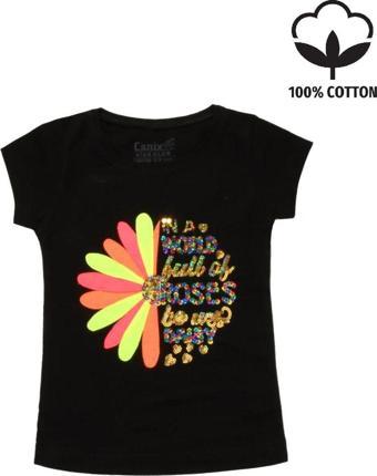 Canix Renkli Roses Baskılı Tshirt Siyah Siyah 2-3
