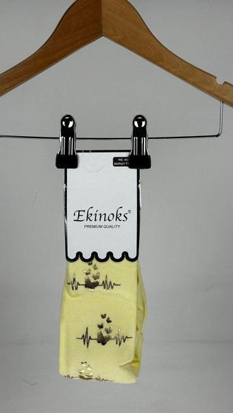 Ekinoks Kalp Atışı Baskılı Premıum Kız Çocuk Külotlu Kokulu Çorap Sarı 11-12 Yaş