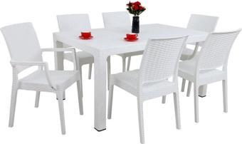 Mandella Elit 90x150 Rattan 2 Elit Koltuk 4 Elit Sandalye Masa Takımı Beyaz