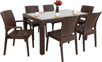 Mandella Elit Rattan 90x150 2 Elit Koltuk 4 Elit Sandalye Camlı Masa Takımı Kahverengi