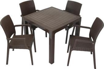 Mandella Elit Rattan 90x90 Elit Koltuk Masa Takımı KAHVERENGİ