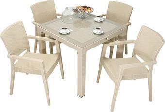 Mandella Elit Rattan 90x90 Zeus Koltuk Camlı Masa Takımı ÇÖLBEJİ