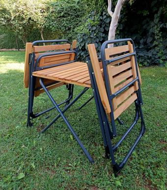 Mandella Metal İskeletli Ahşap Piknik / Bahçe Bistro Set (2 Sandalye + 1 Sehpa)