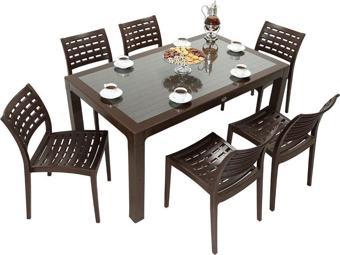 Mandella Wood 90x150 Cafe Sandalye Camlı Masa Takımı KAHVERENGİ