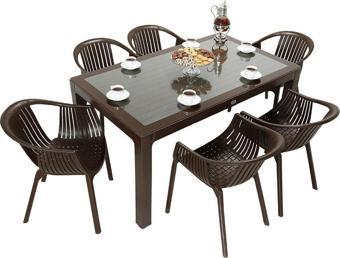 Mandella Wood 90x150 Roma Koltuk Camlı Masa Takımı KAHVERENGİ